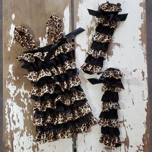 ADORABLE Leopard Lace & Ruffles Romper/Leg Warmers